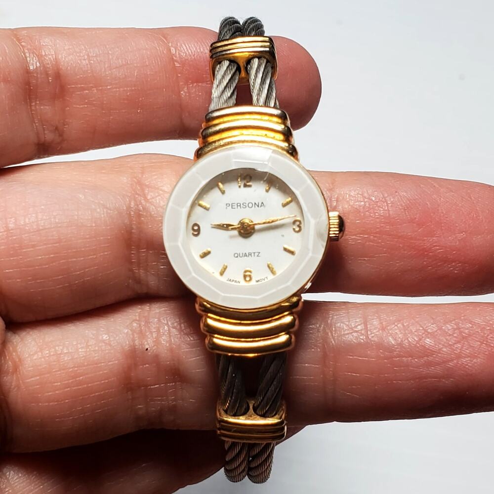 Vtg Persona Watch Women Rainbow Cab Hinged Open Cuff Band Untested